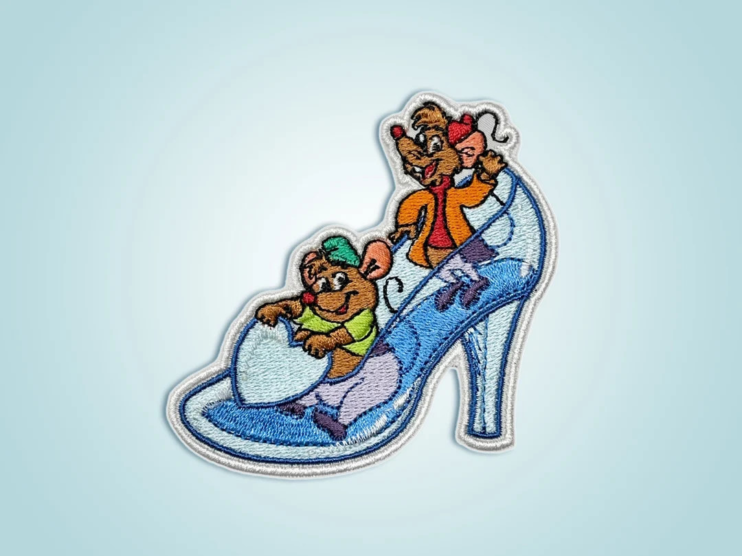Jaq and Gus Gus, Cinderella Glass Slipper Embroidered Iron on Patch - Etsy | Etsy (US)