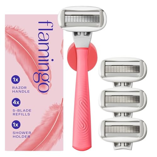 Flamingo Shaving Razor Set for Women - Original Razor Handle, 4 Blade Refills, and Shower Holder - Pink | Amazon (US)