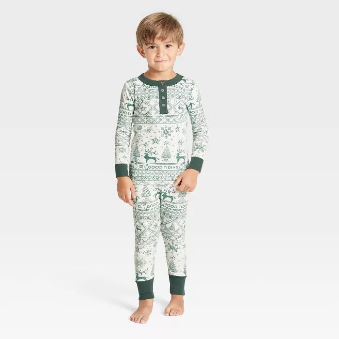 Toddler Reindeer Good Tidings 2pc Pajama Set Green/Cream - Hearth & Hand™ with Magnolia | Target