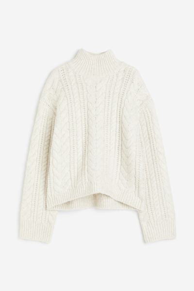 Cable-knit Mock Turtleneck Sweater - White - Ladies | H&M US | H&M (US + CA)