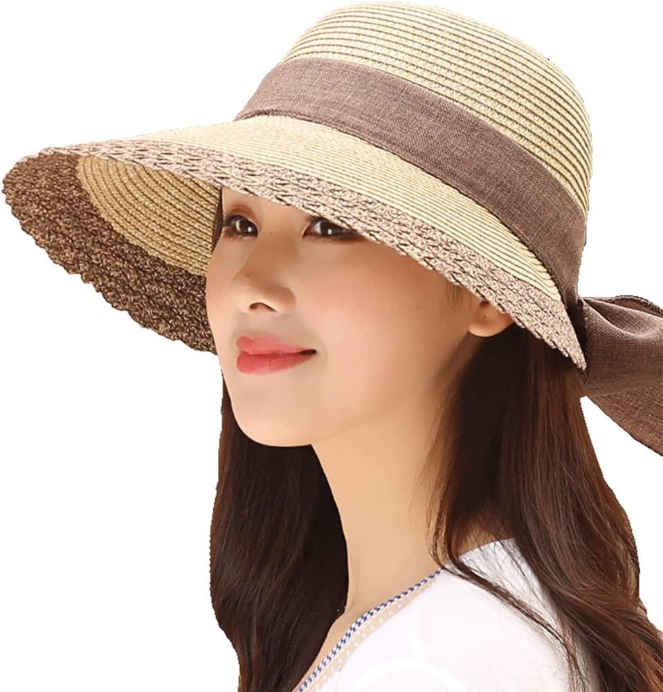 Straw Sun Hats for Women Beach Summer Wide Brim Adjustable Lightweight Foldable/Packable Travel w... | Amazon (US)