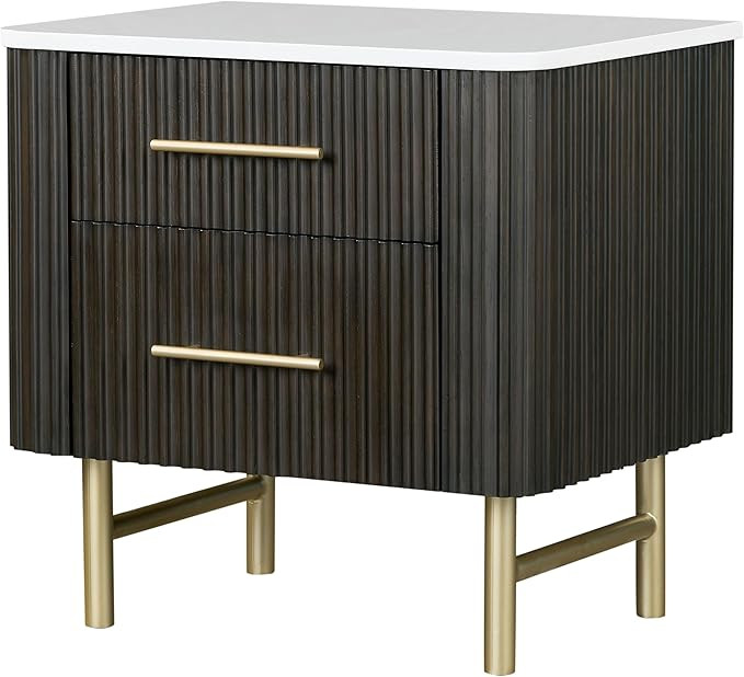 Acme Clayten Wood 2-Drawer Nightstand with Marble Top in White & Espresso | Amazon (US)