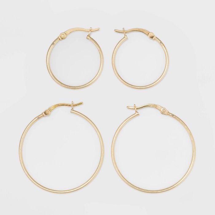 Gold Over Sterling Silver Hoop Fine Jewelry Earring Set 2pc - A New Day™ Gold | Target