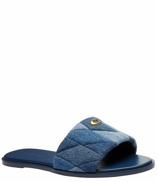 COACH Holly Quilted Denim Logo Detail Slide Sandals | Dillard's | Dillard's