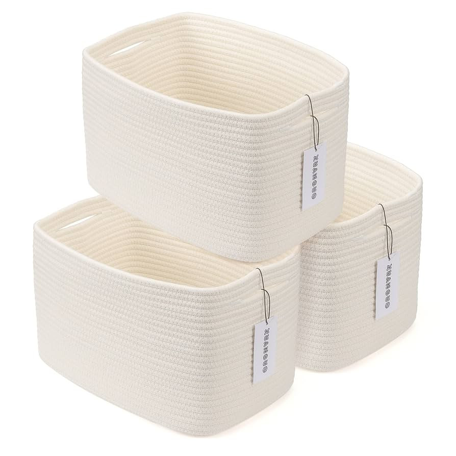 Cotton Rope storage Basket Bins Woven Basket for Organizing Shelves Rectangle Decorative Baskets ... | Amazon (US)