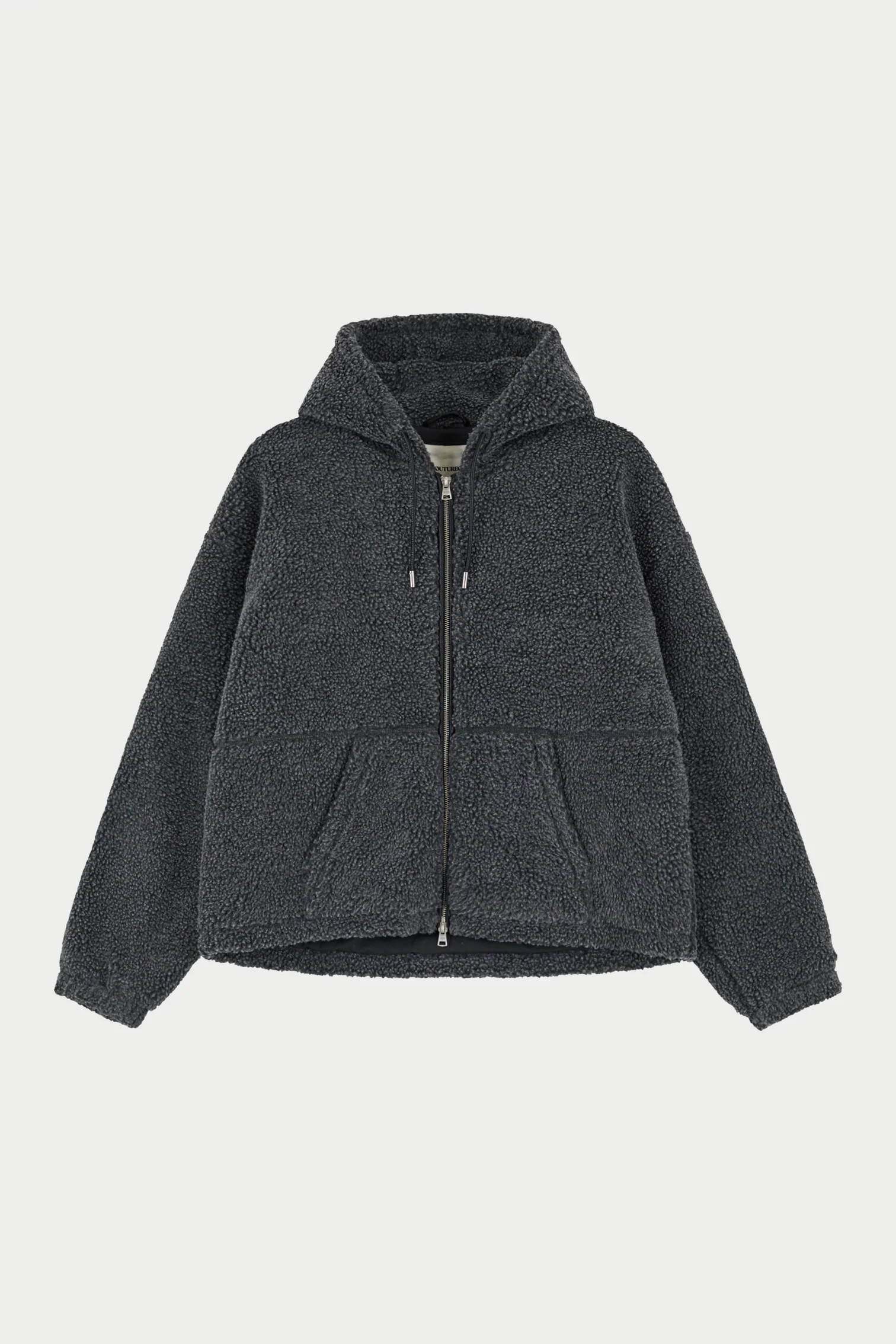WASHED BORG ZIP THROUGH JACKET - CHARCOAL | The Couture Club