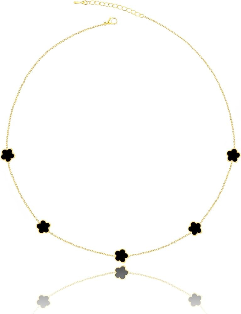 Qinpan 14K Gold Pendant Four Leaf Clover Necklace for Women Lucky Flower Jewelry | Amazon (US)