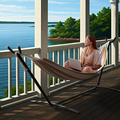Sorbus Double Adjustable Cotton Hammock with Stand | Wayfair North America