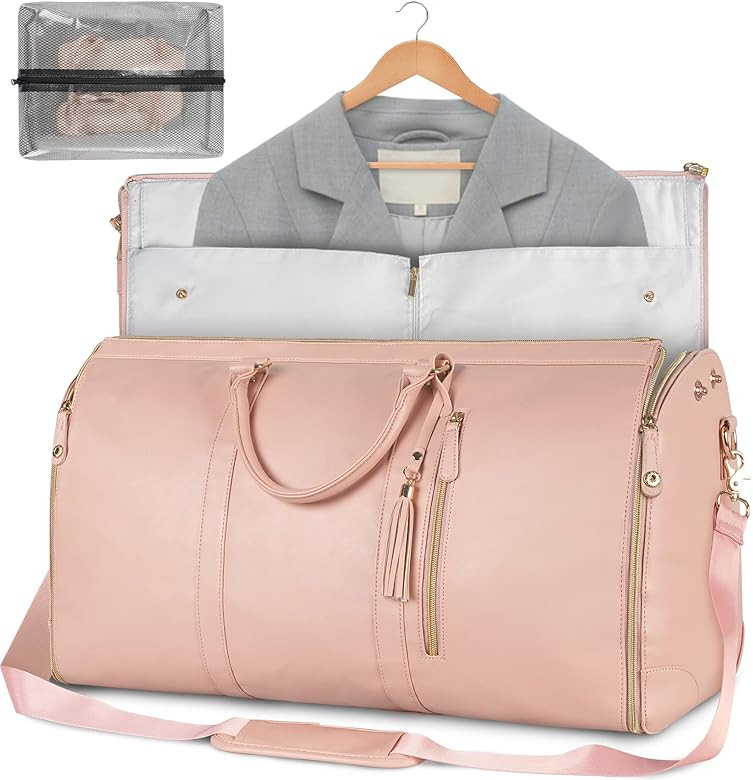 Carry On Garment Bag, Large Hanging Duffle Bag for Women, PU Leather Duffle Bag Waterproof Garment B | Amazon (US)