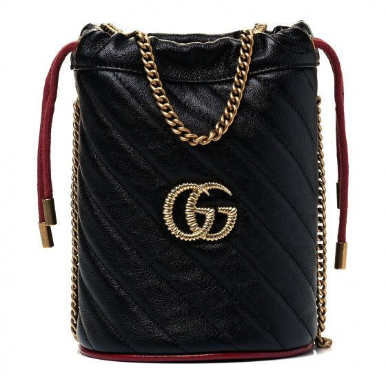 GUCCI Vintage Effect Calfskin Matelasse Diagonal Mini Torchon GG Marmont 2.0 Bucket Bag Black Rom... | Fashionphile
