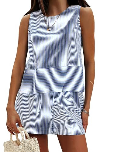 EXLURA Womens 100% Cotton Two Piece Sets Summer Outfits Casual Sleeveless Tank Top Matching Short... | Amazon (US)