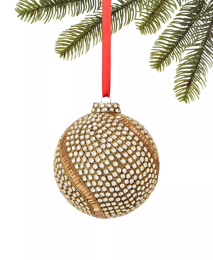 Shine Bright Gold-Tone Beaded Ball Ornament, Created for Macy's | Macys (US)