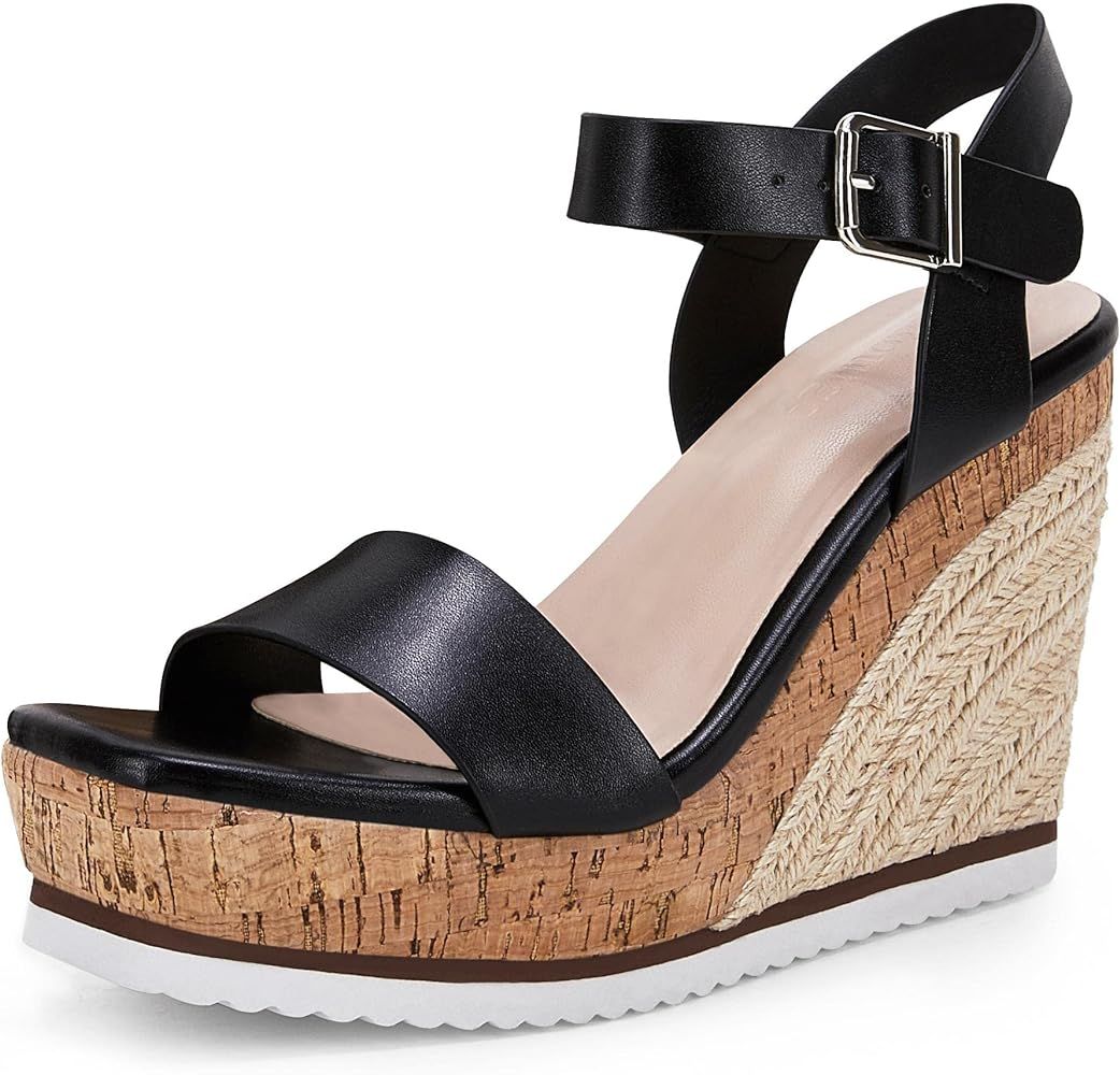 Coutgo Women's Espadrilles Wedge Ankle Strap Sandals Open Toe Platform Wedges Shoes | Amazon (US)
