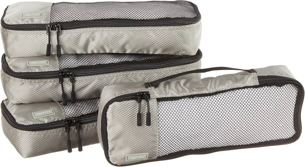 Amazon Basics 4 Piece Packing Travel Organizer Zipper Cubes Set, Slim, Gray | Amazon (US)