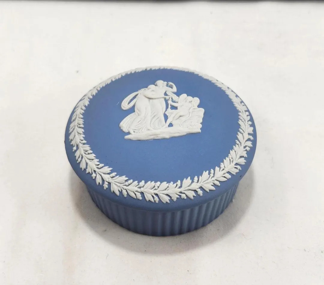 Wedgwood Jasperware blue round covered dish, Matt Finish Angel relief, Vintage D mark item | Etsy (US)