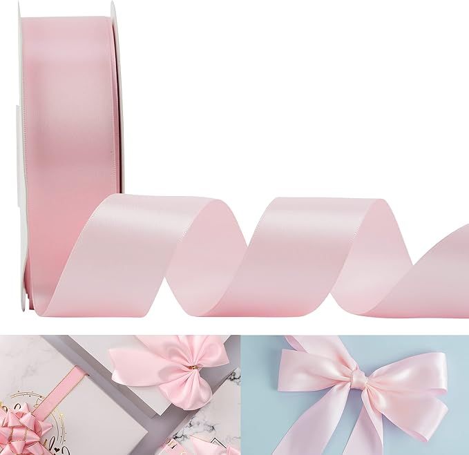 Amazon.com: HUIHUANG Baby Pink Ribbon Satin 1-1/2" Wide Double Face Polyester Satin Ribbons for C... | Amazon (US)