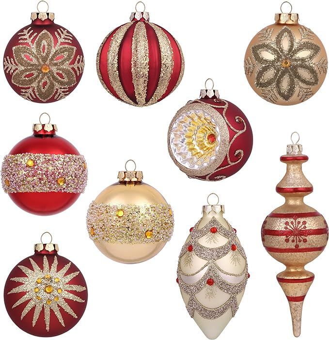 Amazon.com: Valery Madelyn 10ct Luxury Red and Gold Glass Christmas Ball Ornaments Decor, Christm... | Amazon (US)