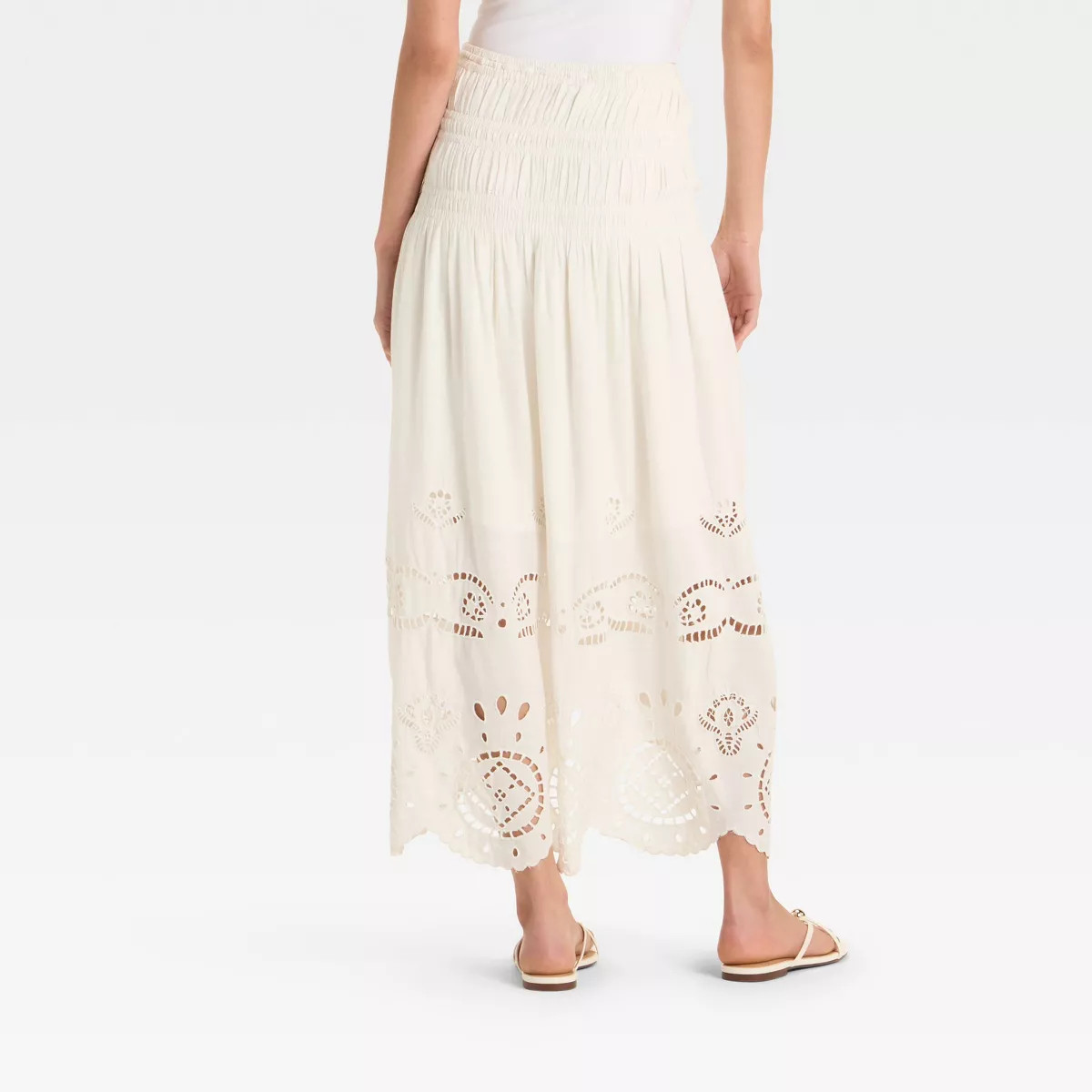 Women's High-RIse Embroidered Eyelet Drop Waist A-Line Skirt - Future Collective Cream M | Target