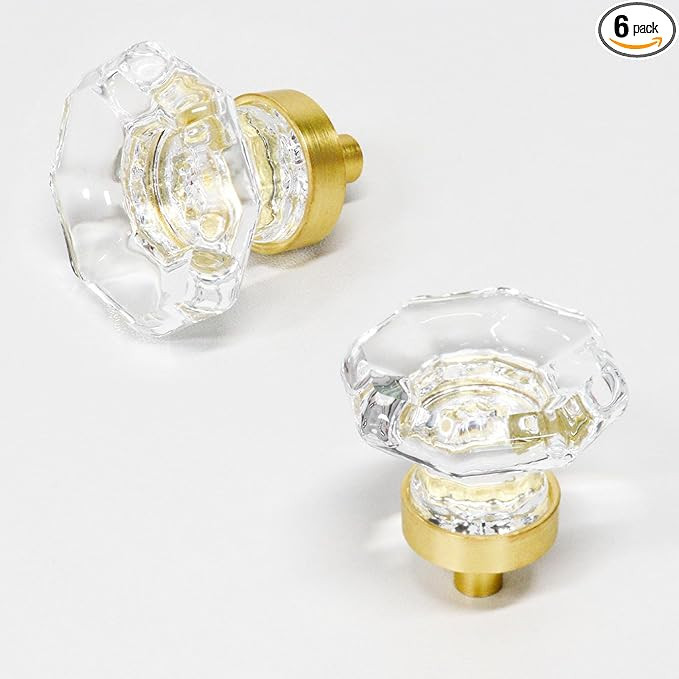 Cabinet Knobs 6Pcs, Crystal Knobs for Dresser Gold Cabinet Pulls Drawer Knobs Furniture Dresser K... | Amazon (US)