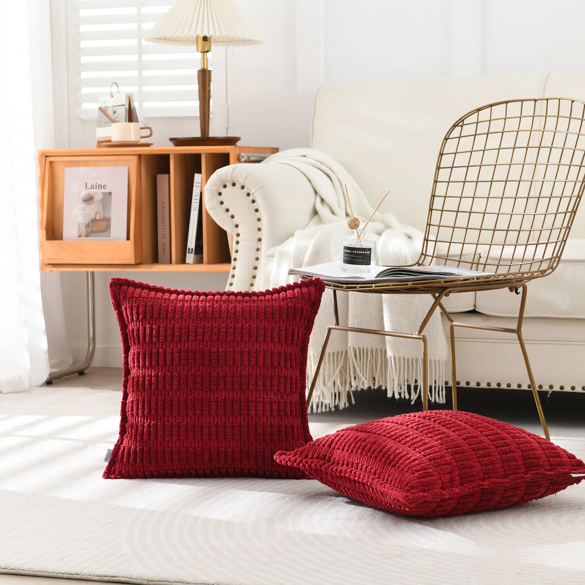 Boucle Ottoman Decorative Pillow Covers Farmhouse Boho Corduroy Cushion Cover (Set of 2) | Wayfair North America