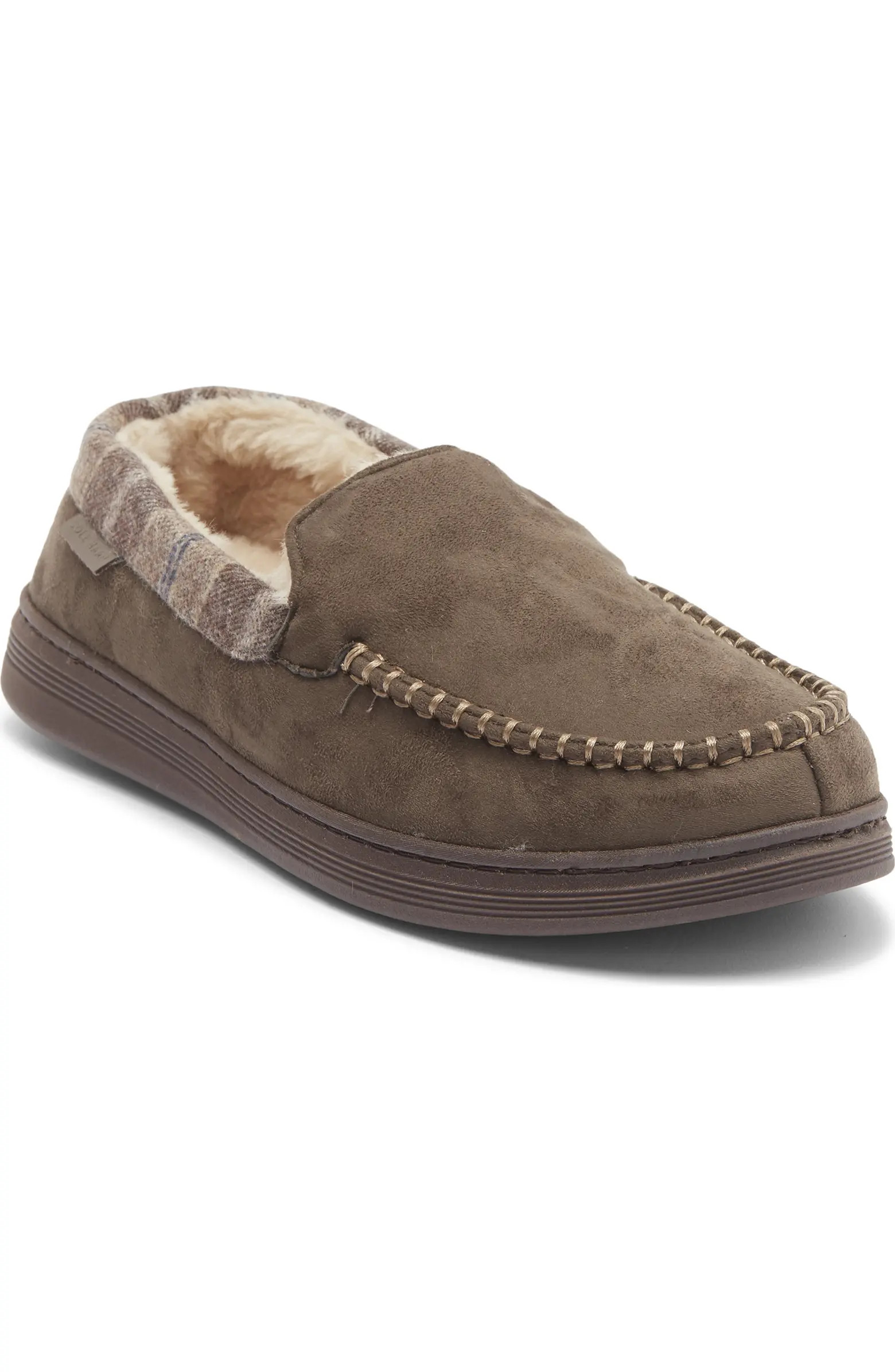 Cole Haan Plaid Trim Faux Fur Lined Microsuede Slipper (Men) | Nordstromrack | Nordstrom Rack