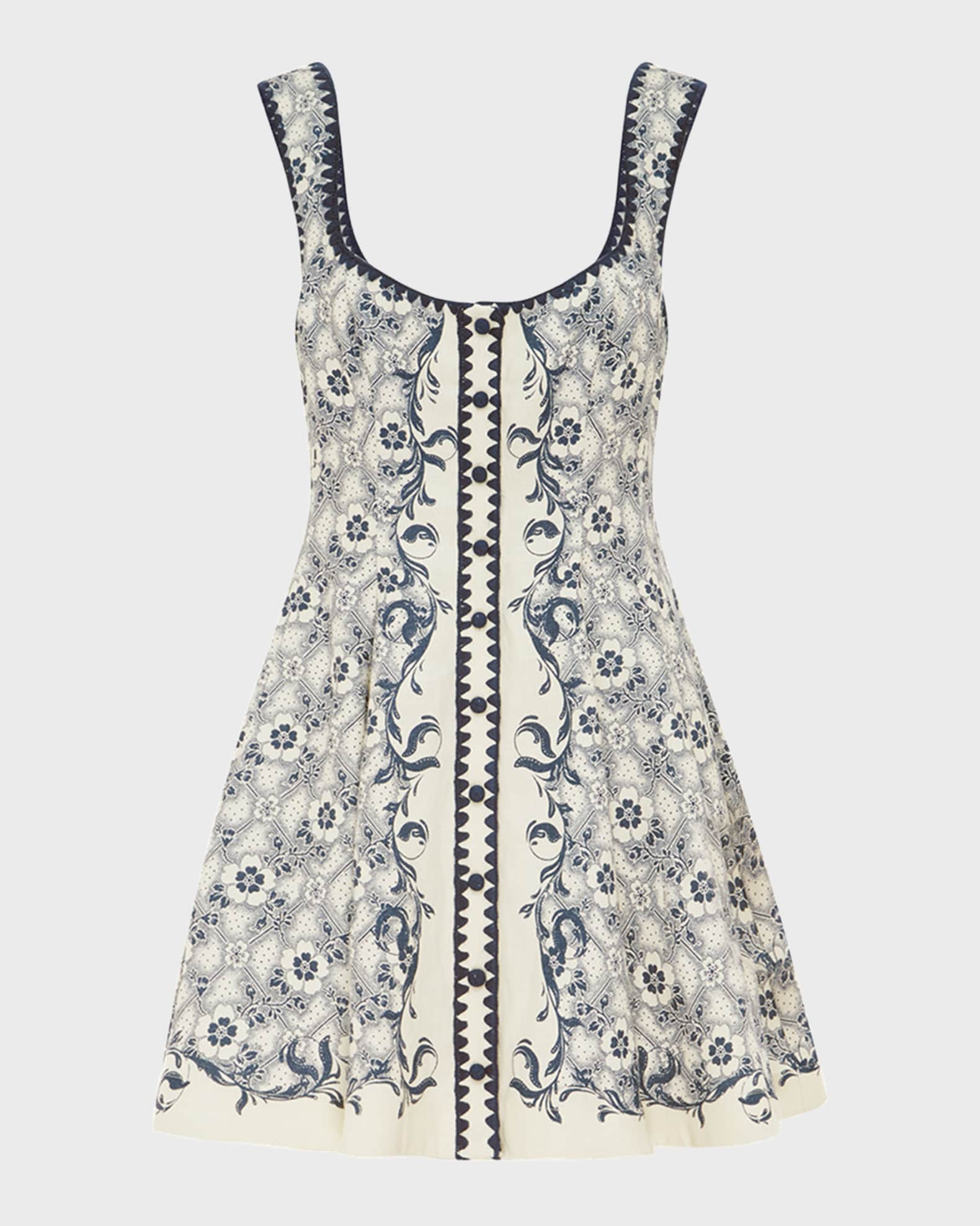 Airlie Toile Linen Scoop-Neck Mini Dress | Neiman Marcus