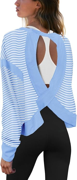 Panadila Womens Open Back Workout Top Long Sleeve Athletic Shirts Casual Crop Running Tee Y2k Yog... | Amazon (US)