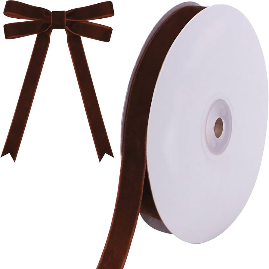 10 Yards Brown Velvet Ribbon for Christmas Tree,5/8 Inch Velvet Christmas Ribbon for Gift Wrappin... | Amazon (US)