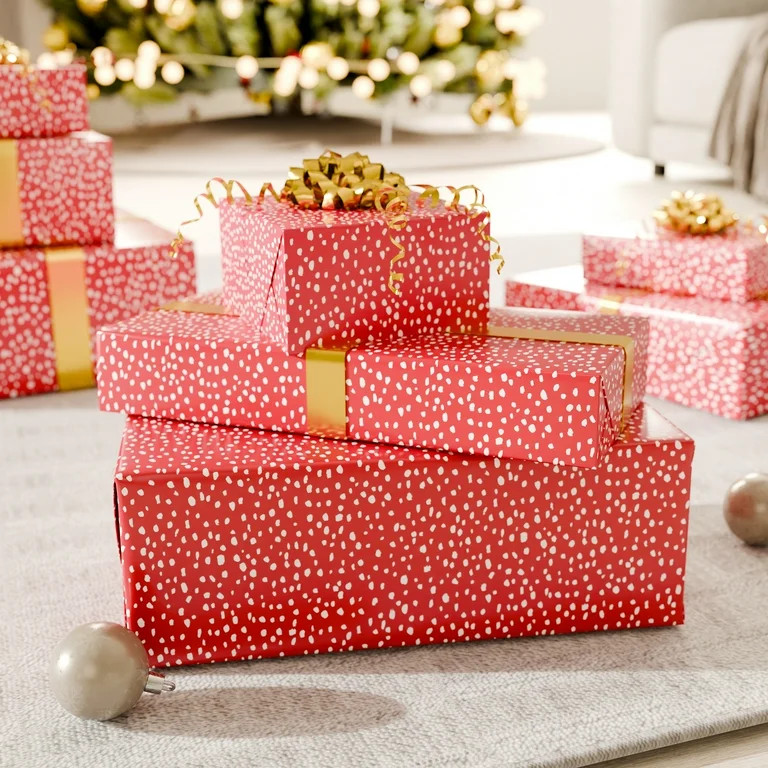 Red and White Dots Christmas Wrapping Paper, 160 sq ft, by Holiday Time | Walmart (US)