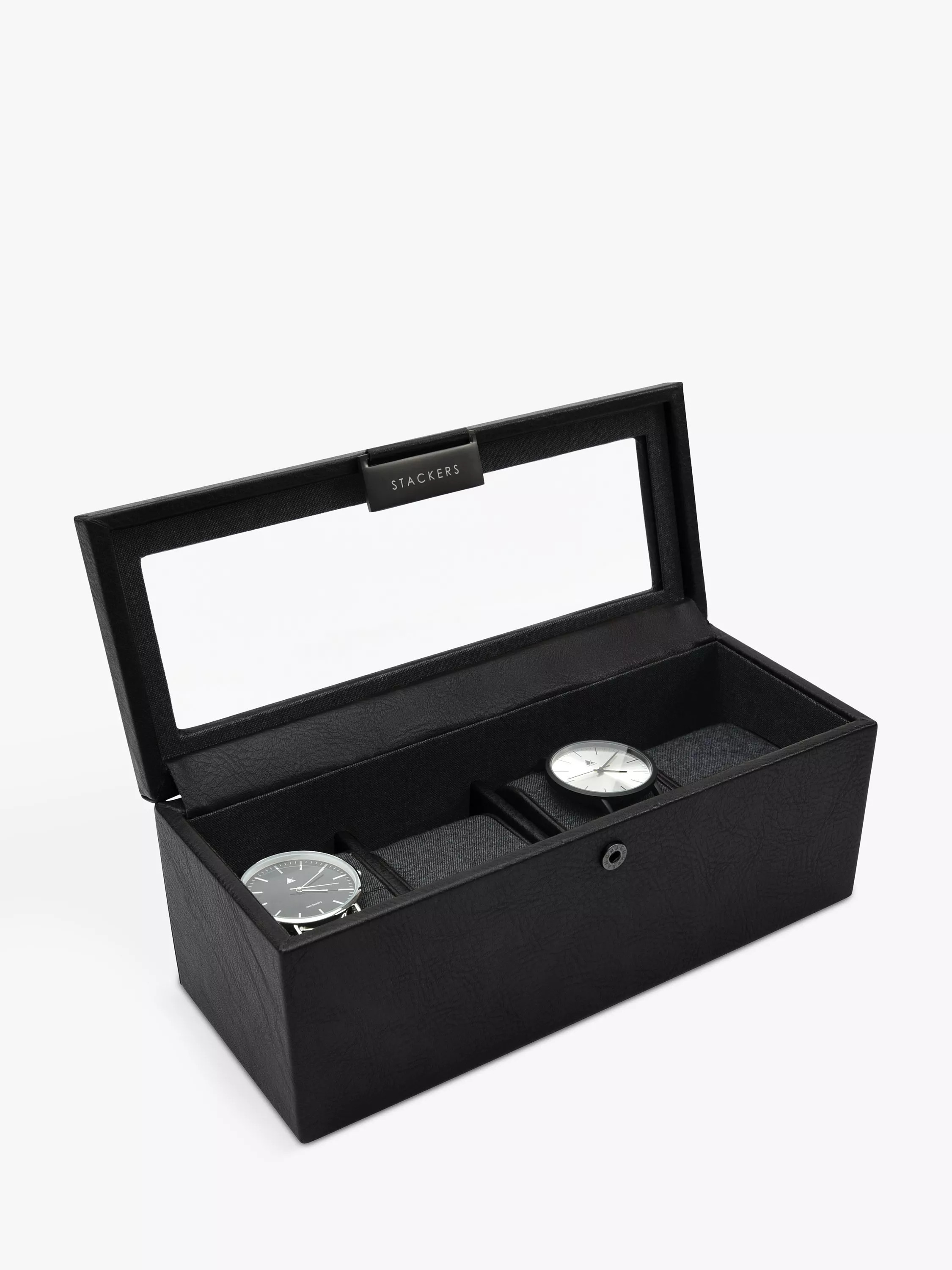 Stackers Glass 4 Watch Box, Black | John Lewis (UK)