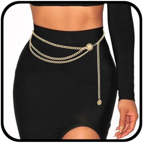Urieo Boho Layered Waist Chain Belt Adjustable Gold Belly Chains Metal Bikini Party Dress Chain Belts Body Jewelry Accessories for Women and Girls | Amazon (US)