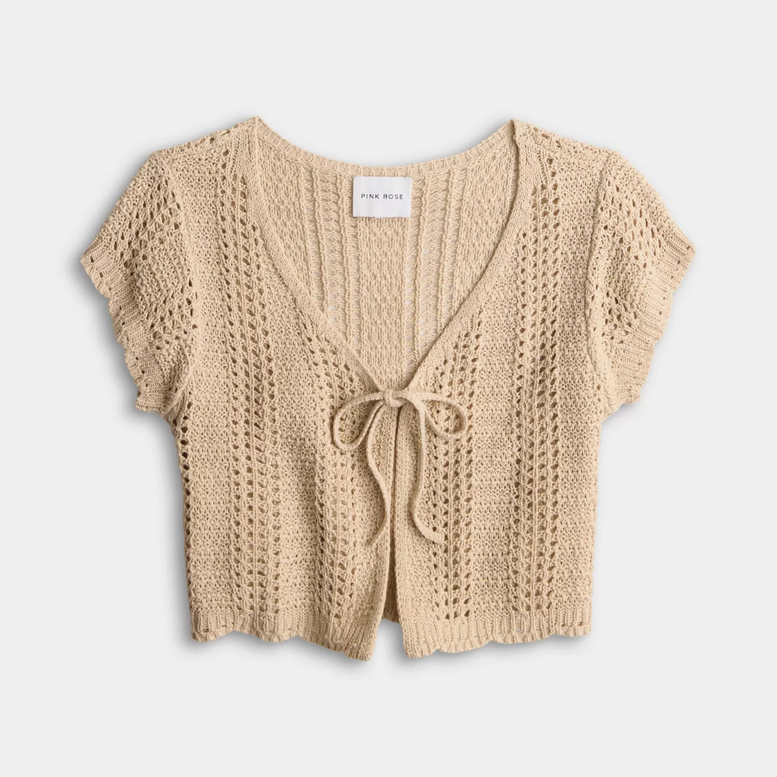 Juniors' Pink Rose Short Sleeve Front Tie Cardigan | Kohl's