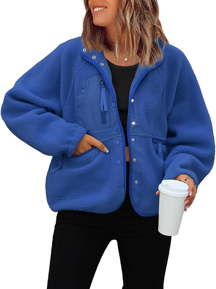 ReachMe Womens Casual Lapel Long Sleeve Sherpa Jacket Button Down Fuzzy Fleece Coat Winter Y2K Ou... | Amazon (US)