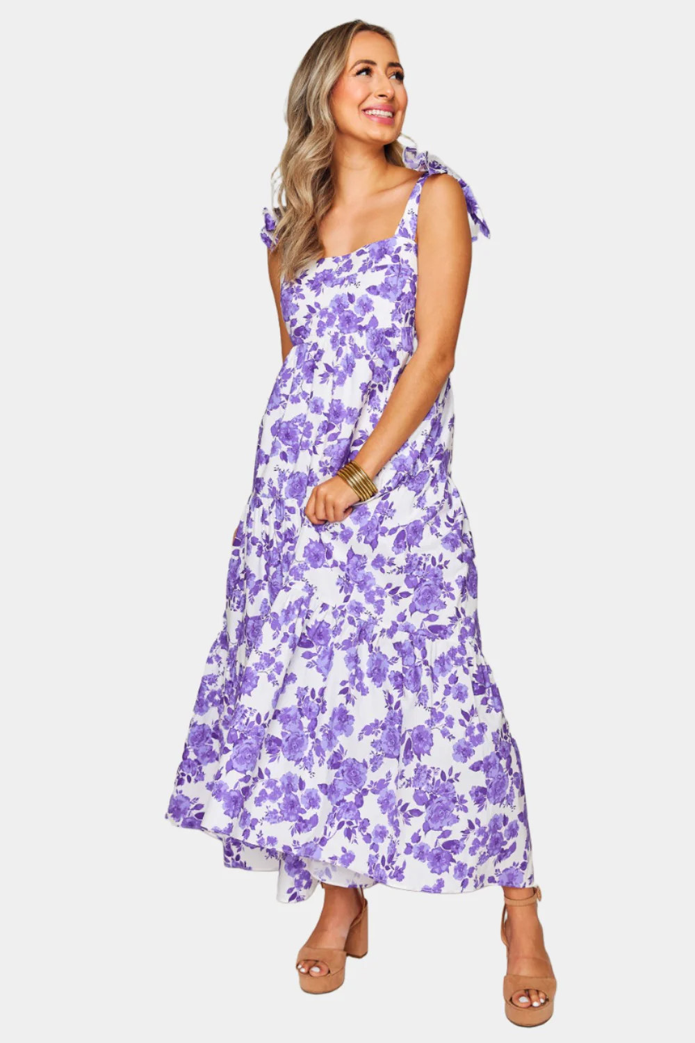 BuddyLove | Arlene Tie-Shoulder Maxi Dress | Purple Floral | BuddyLove