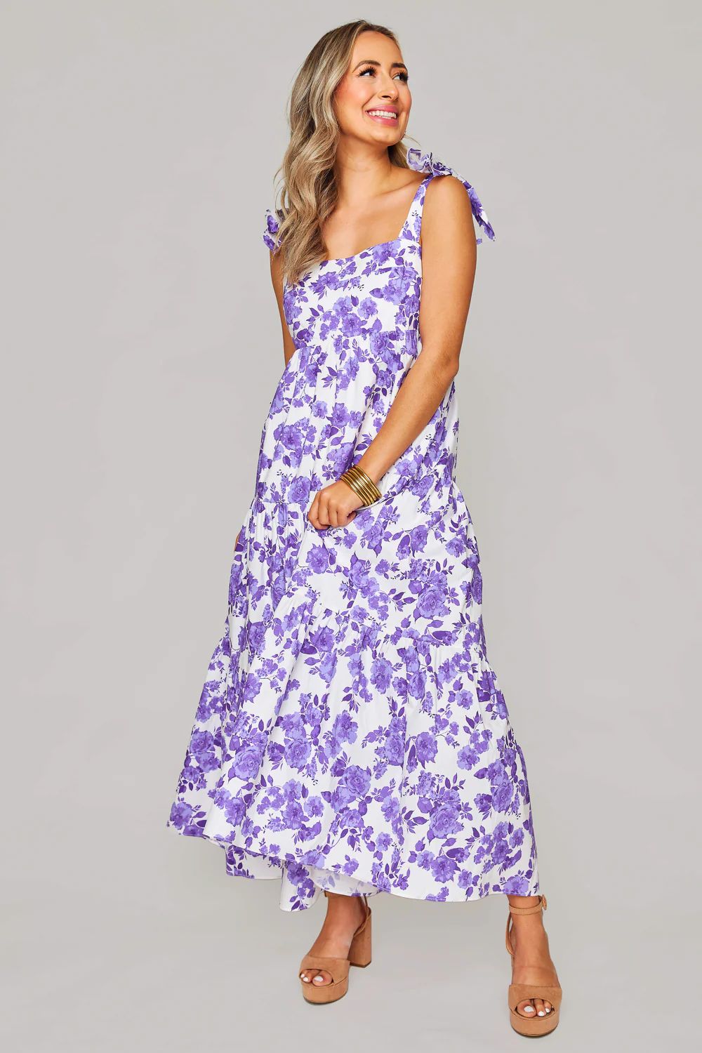 BuddyLove | Arlene Tie-Shoulder Maxi Dress | Purple Floral | BuddyLove