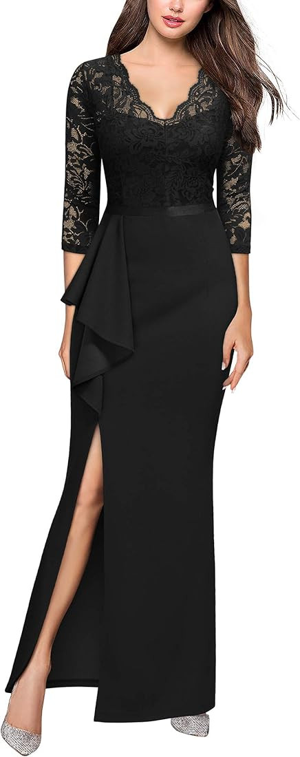 MISSMAY Women's Vintage Floral Lace Ruffle Half Sleeve Evening Party Formal Long Dress | Amazon (US)