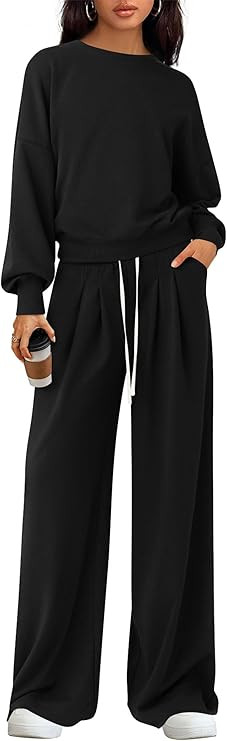 PRETTYGARDEN Womens 2 Piece Sets Long Sleeve Sweatshirt Wide Leg Pants Loose Matching Lounge Set ... | Amazon (US)