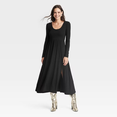 Women's Long Sleeve Knit Ballet Maxi Dress - A New Day™ Black XL | Target