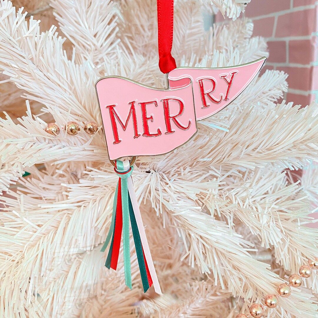 Merry Ornament  Merry Party Pennant Enamel Ornament  Pink - Etsy | Etsy (US)