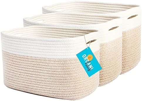 Amazon.com: OrganiHaus Toy Storage Bins 3-Pack | Cotton Rope Basket for Storage | Woven Baskets f... | Amazon (US)