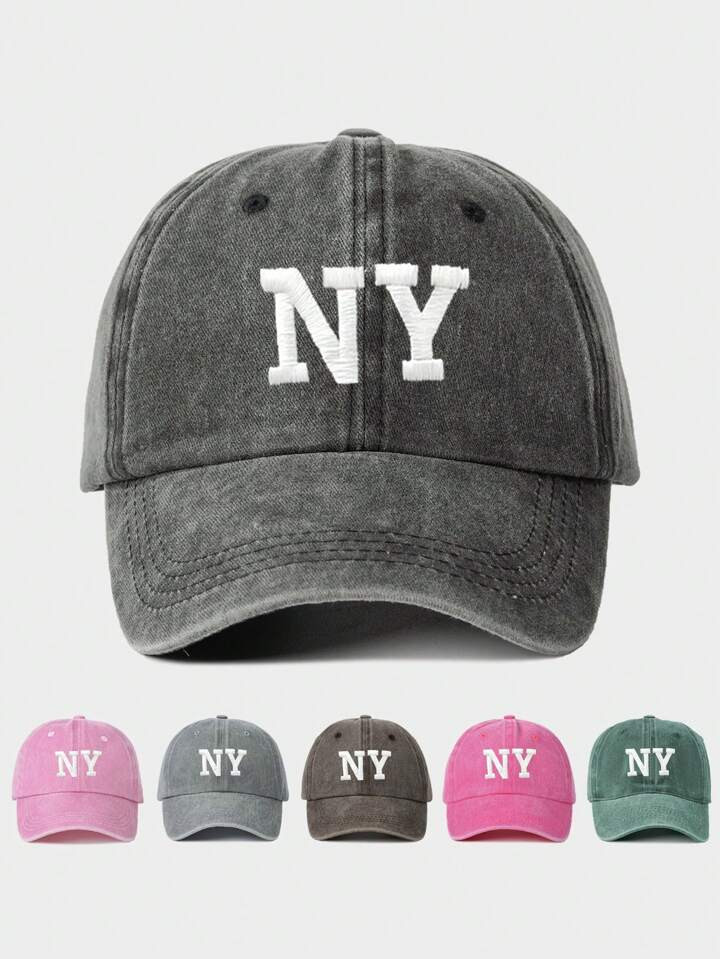 1pc Women's Embroidered NY Washed Baseball Cap, Adjustable Outdoor Sun Protection Casual Hat Suit... | SHEIN