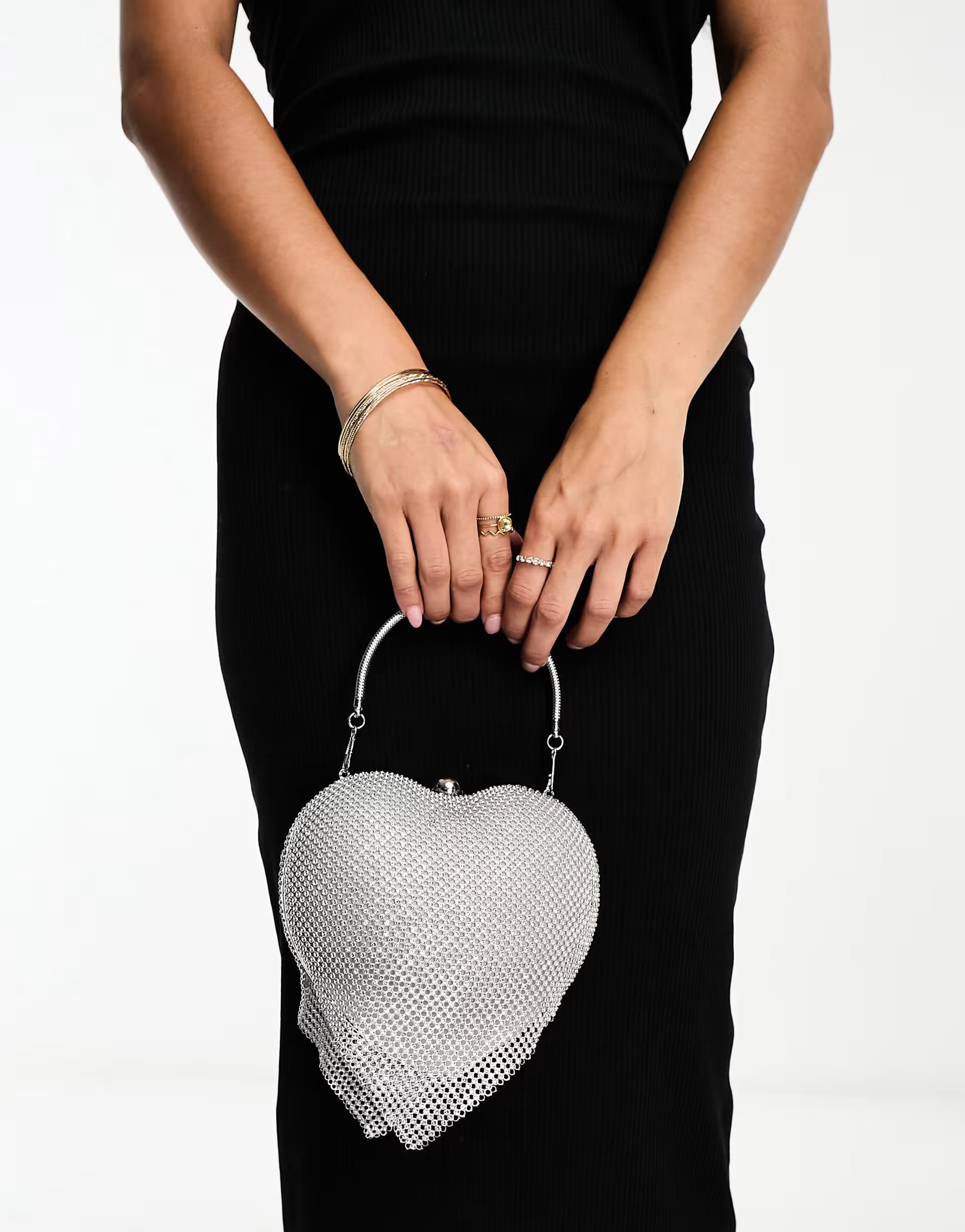 True Decadence heart clutch bag in silver rhinestone | ASOS (Global)