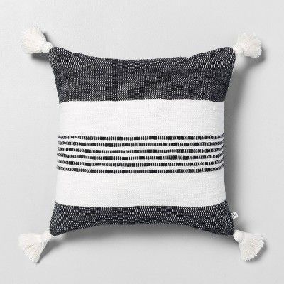 18" x 18" Center Stripes Tassel Decor Pillow Railroad Gray - Hearth & Hand™ with Magnolia | Target