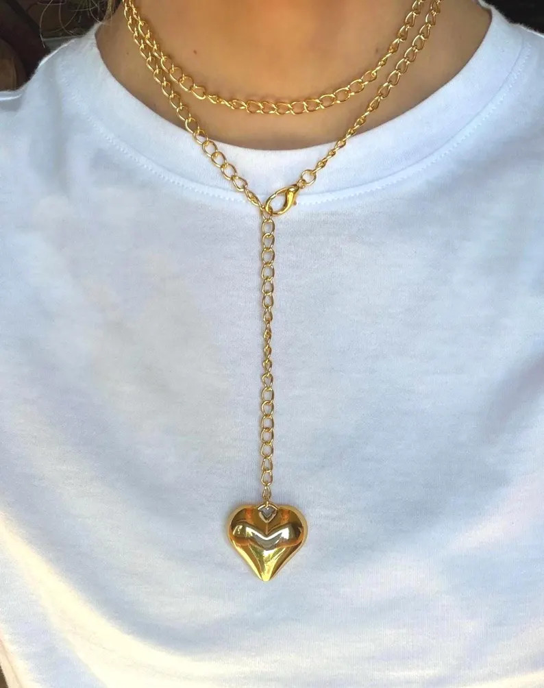 Chunky Heart Lariat Necklace - Etsy | Etsy (Global)