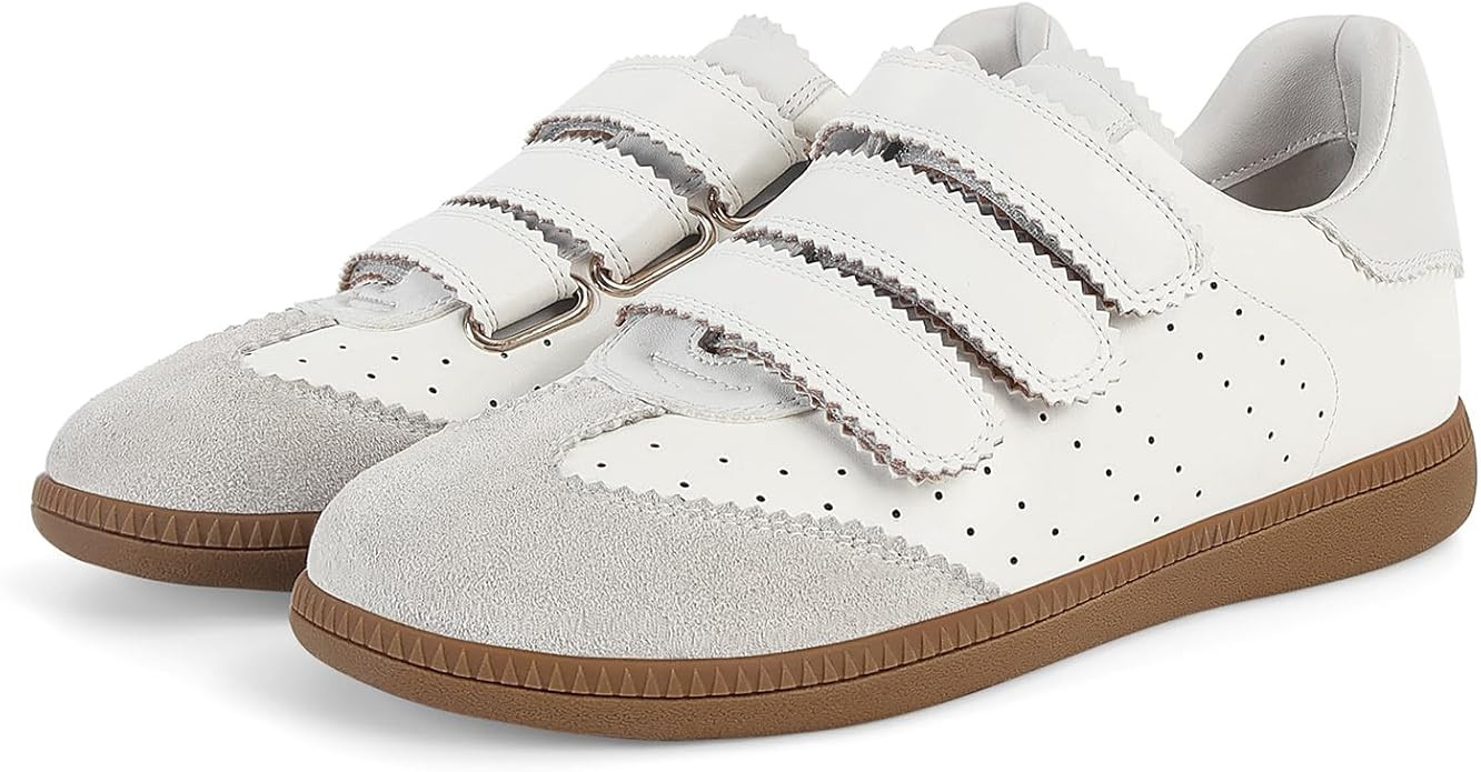 Fashion Sneakers for Women Leather Tennis Shoes with Hook & Loop Non-Slip Lightweight Cute Casual... | Amazon (US)