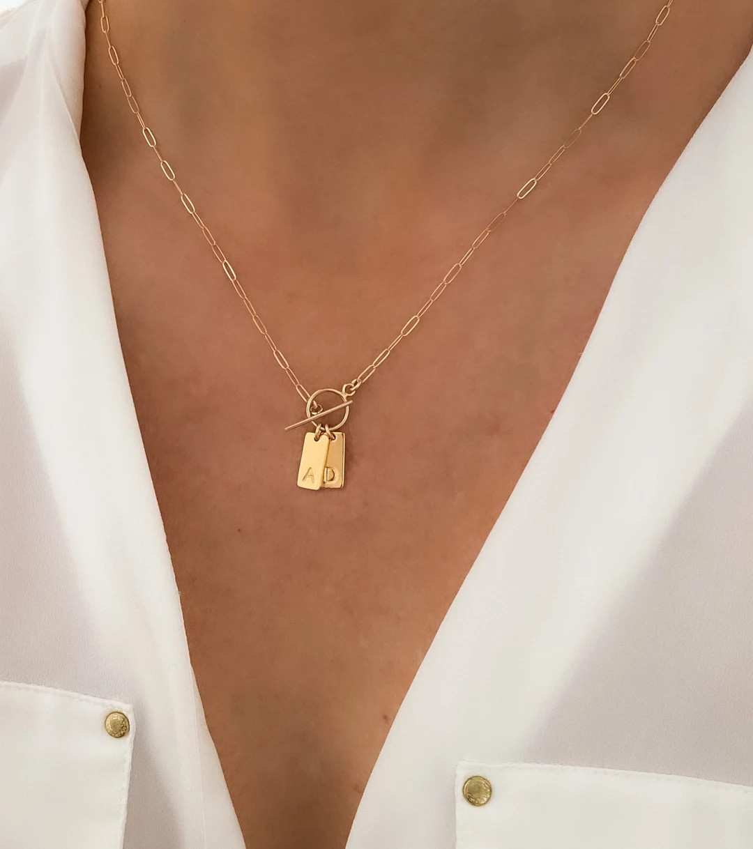 Handmade Jewelry Gift, Personalized Gift, Mothers Day Gift, Toggle Necklace, Initial Necklace, Da... | Etsy (US)