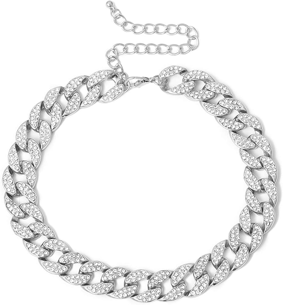 Ingemark Shiny CZ Rhinestone Curb Cuban Link Chain Choker for Women Unisex Cool Hip Hop Miami Cub... | Amazon (US)
