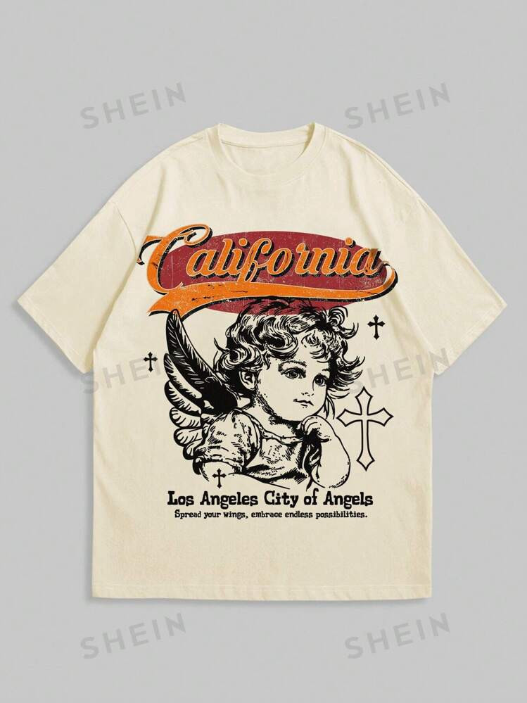 ROMWE Street Life Men Figure & Slogan Graphic Tee, School | SHEIN