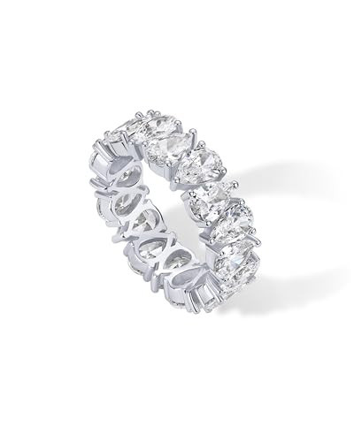 PAVOI Rhodium Plated Pear Love Eternity Rings for Women | Gold Cubic Zirconia Ring | Bridal Eternity Wedding Band Ring | Size 7 | Amazon (US)
