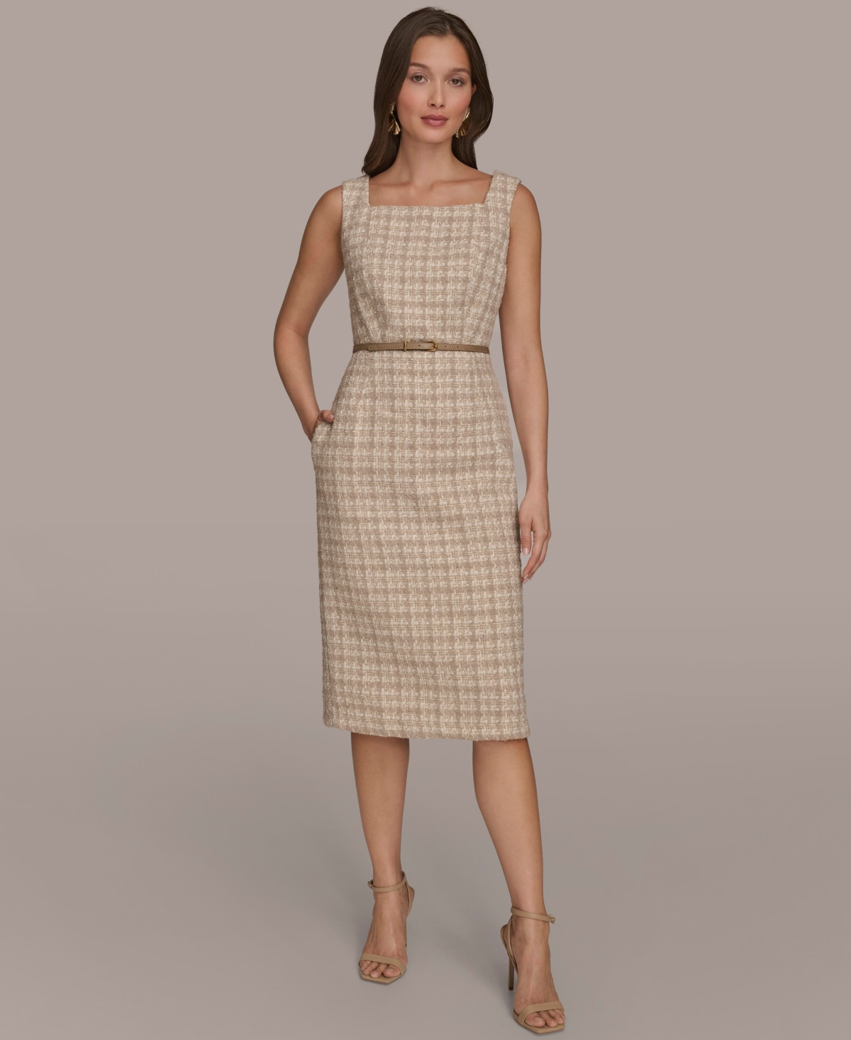 Donna Karan New York Women's Tweed Midi A-Line Dress - Taupe multi | Macy's